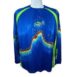Pelagic High Performance Offshore Gear Long Sleeve Shirt Men's L Blue Radar map